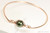 14K rose gold filled wire wrapped slide on bangle bracelet with 10mm dark olive green pearl solitaire handmade by Jessica Luu Jewelry