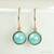 14K rose gold filled wire wrapped 8mm aqua blue green pearl drop earrings handmade by Jessica Luu Jewelry