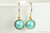 14K yellow gold filled wire wrapped 8mm aqua blue green pearl drop earrings handmade by Jessica Luu Jewelry