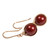 14K rose gold filled dangle earrings with 10mm dark red burgundy pearls handmade by Jessica Luu Jewelry