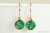 14K rose gold filled wire wrapped earrings with 8mm bright jade green crystals Handmade by Jessica Luu Jewelry