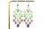 Sterling silver chandelier earrings with peridot green and amethyst purple Austrian crystals handmade by Jessica Luu Jewelry