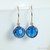 8mm faceted round bright blue Austrian crystal earrings in 14K yellow gold filled wire wrapped setting handmade by Jessica Luu Jewelry