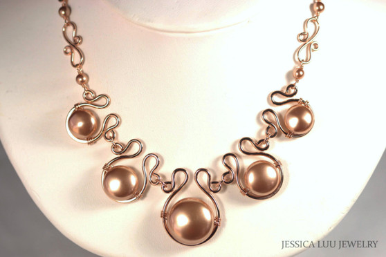 Rose Gold Pearl Statement Necklace - Available with Matching Earrings