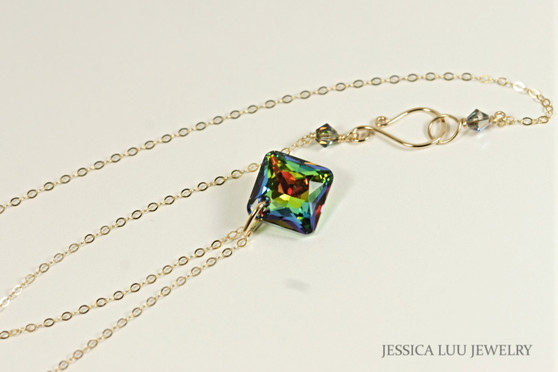 Gold Multicolored Crystal Necklace - Available with Matching Earrings