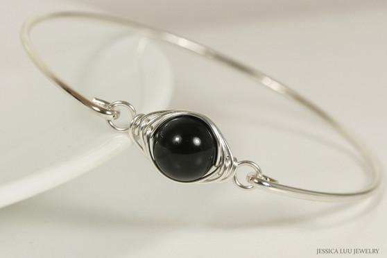 Sterling Silver Mystic Black Pearl Bangle Bracelet - Other Metal Options Available