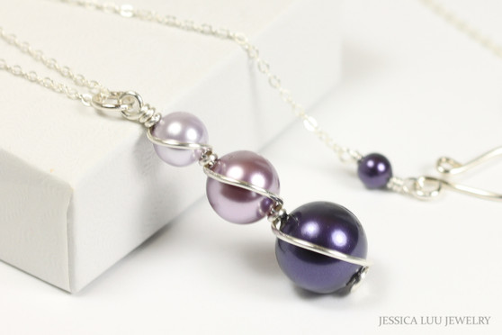 Sterling silver purple ombre pearl pendant on chain necklace handmade by Jessica Luu Jewelry