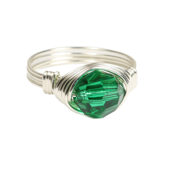 Sterling Silver Jade Green Crystal Ring - More Metal Options Available