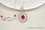 Sterling silver wire wrapped light siam red crystal pendant on chain necklace handmade by Jessica Luu Jewelry