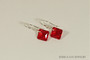 Sterling silver light siam red crystal princess cut dangle earrings handmade by Jessica Luu Jewelry