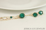 14K yellow gold filled wire wrapped emerald green crystal drop earrings and necklace set  handmade by Jessica Luu Jewelry