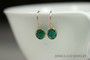 14K yellow gold filled wire wrapped emerald green crystal drop earrings handmade by Jessica Luu Jewelry