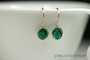 14K yellow gold filled wire wrapped emerald green crystal drop earrings handmade by Jessica Luu Jewelry