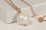 14K rose gold filled wire wrapped pearlescent white pearl solitaire pendant on chain necklace handmade by Jessica Luu Jewelry