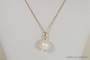 14K rose gold filled wire wrapped pearlescent white pearl solitaire pendant on chain necklace handmade by Jessica Luu Jewelry