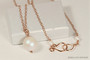 14K rose gold filled wire wrapped pearlescent white pearl solitaire pendant on chain necklace handmade by Jessica Luu Jewelry