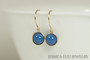 14K gold filled wire wrapped lapis blue  pearl drop earrings handmade by Jessica Luu Jewelry
