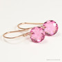 10mm pink faceted round Austrian crystal dangle earrings with 14K rose gold filled hooks handmade by Jessica Luu Jewelry