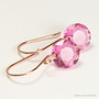 10mm pink faceted round Austrian crystal dangle earrings with 14K rose gold filled hooks handmade by Jessica Luu Jewelry
