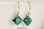 14K yellow gold filled emerald green crystal dangle earrings handmade by Jessica Luu Jewelry