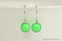 Sterling silver wire wrapped neon green pearl drop earrings handmade by Jessica Luu Jewelry