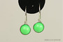 Sterling silver wire wrapped neon green pearl drop earrings handmade by Jessica Luu Jewelry