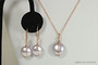 14K rose gold filled wire wrapped lavender flat coin pearl solitaire pendant on chain necklace and earrings set handmade by Jessica Luu Jewelry
