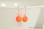 Sterling silver wire wrapped neon orange pearl drop earrings handmade by Jessica Luu Jewelry