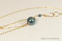 14K yellow gold filled wire wrapped iridescent Tahitian pearl solitaire pendant on chain necklace handmade by Jessica Luu Jewelry