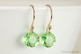 14K yellow gold filled light green peridot crystal classic cut pendant dangle earrings