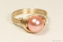 14K yellow gold filled wire wrapped rose peach pearl solitaire ring handmade by Jessica Luu Jewelry
