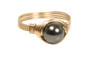 14K yellow gold filled wire wrapped black pearl solitaire ring handmade by Jessica Luu Jewelry