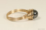 14K yellow gold filled wire wrapped black pearl solitaire ring handmade by Jessica Luu Jewelry