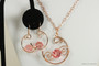14K rose gold filled wire wrapped rose peach crystal crescent dangle earrings and necklace set handmade by Jessica Luu Jewelry