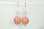Sterling silver herringbone wire wrapped pink coral dangle earrings handmade by Jessica Luu Jewelry