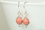 Sterling silver herringbone wire wrapped pink coral dangle earrings handmade by Jessica Luu Jewelry