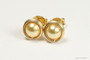 14K yellow gold filled wire wrapped pearl stud earrings handmade by Jessica Luu Jewelry