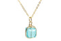 14k yellow gold filled wire wrapped aqua light turquoise crystal cube pendant on chain necklace handmade by Jessica Luu Jewelry