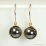 14K yellow gold filled wire wrapped black pearl drop earrings handmade by Jessica Luu Jewelry