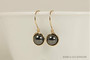 14K yellow gold filled wire wrapped black pearl drop earrings handmade by Jessica Luu Jewelry
