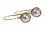 14K gold filled wire wrapped lavender pearl drop earrings handmade by Jessica Luu Jewelry