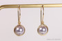 14K gold filled wire wrapped lavender pearl drop earrings handmade by Jessica Luu Jewelry
