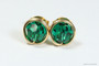 14K yellow gold filled wire wrapped emerald green crystal stud earrings handmade by Jessica Luu Jewelry