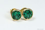 14K yellow gold filled wire wrapped emerald green crystal stud earrings handmade by Jessica Luu Jewelry