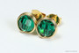14K yellow gold filled wire wrapped emerald green crystal stud earrings handmade by Jessica Luu Jewelry