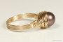 14K yellow gold filled wire wrapped dark velvet brown pearl solitaire ring handmade by Jessica Luu Jewelry
