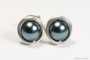 Sterling silver wire wrapped dark Tahitian pearl stud earrings handmade by Jessica Luu Jewelry