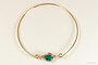 14k yellow gold filled wire wrapped bangle bracelet with emerald green crystal handmade by Jessica Luu Jewelry