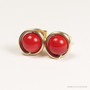 14K yellow gold filled wire wrapped 6mm red bamboo coral gemstone stud earrings handmade by Jessica Luu Jewelry