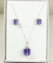 Sterling silver wire wrapped blue purple tanzanite crystal cube pendant on chain necklace and earrings set handmade by Jessica Luu Jewelry